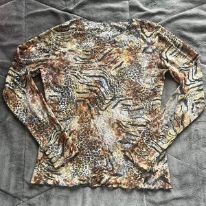 Vintage 1990s Hanky Panky Lace Mesh Sheer Big Cat Print Top Size Medium